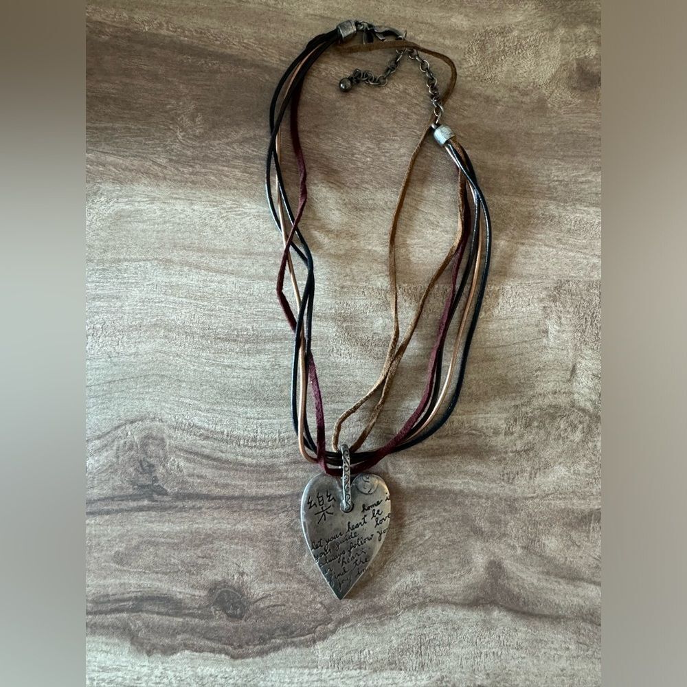 CHICOS HEART NECKLACE 18” SILVER & LEATHER PLUS 3" Extension boho cowgirl hippie